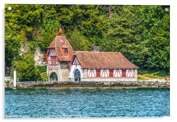 Boathouse Meggenhorn Castle Lake Lucerne Switzerland Acrylic by William Perry
