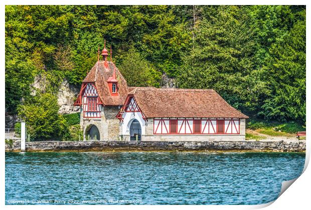 Boathouse Meggenhorn Castle Lake Lucerne Switzerland Print by William Perry