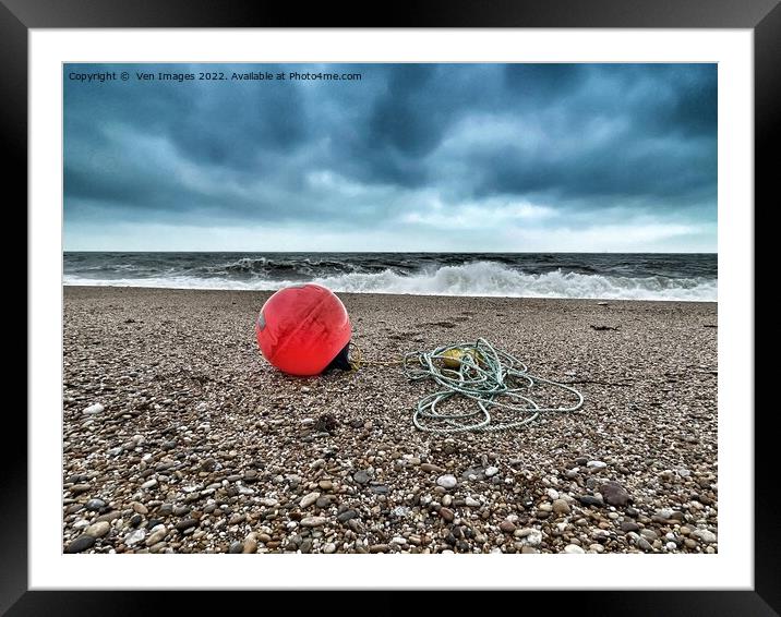 Beach and buoy on A Devon Beach Framed Mounted Print by  Ven Images