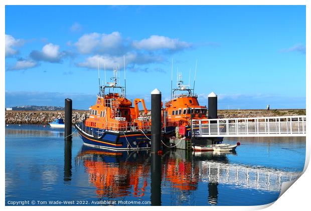 Lifeboats in Brixham Harbour Print by Tom Wade-West
