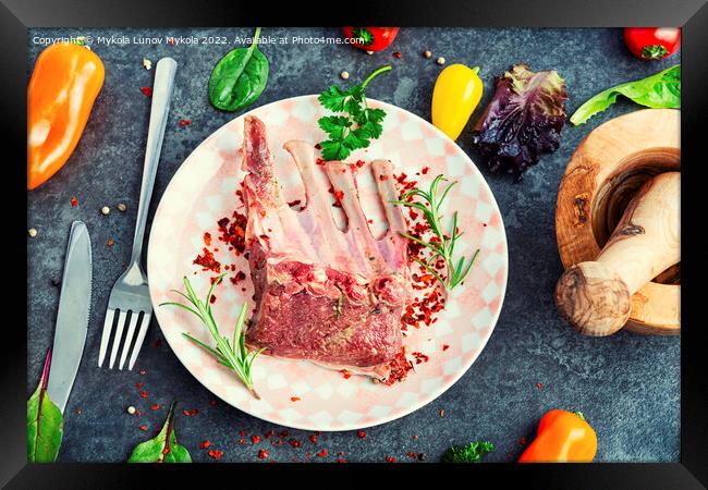 Raw fresh lamb ribs. Framed Print by Mykola Lunov Mykola