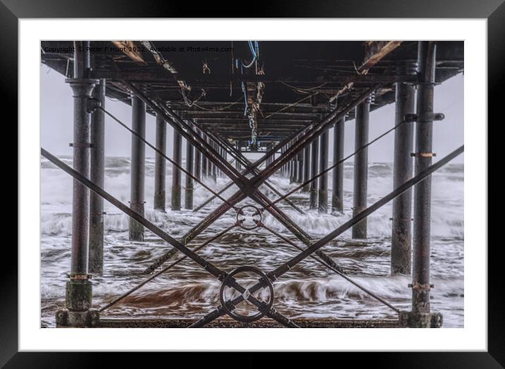Rough Sea Under The Pier Framed Mounted Print by Peter F Hunt