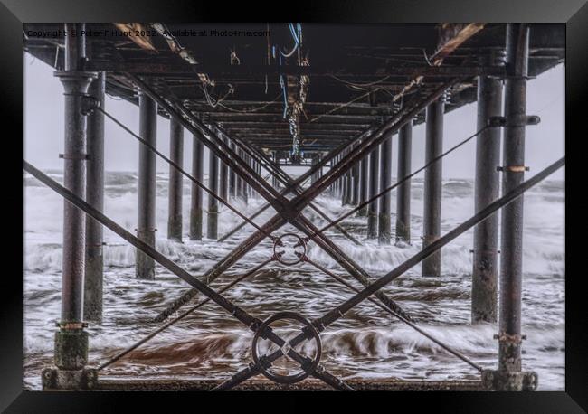 Rough Sea Under The Pier Framed Print by Peter F Hunt