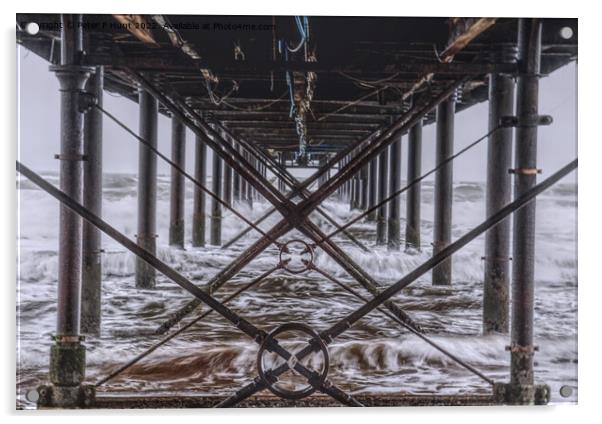 Rough Sea Under The Pier Acrylic by Peter F Hunt