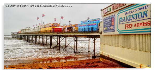 Stormy Weather By Paignton Pier Acrylic by Peter F Hunt
