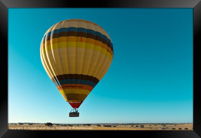 Air Balloon Flying Close Alentejo Fields in Portugal Framed Print by Angelo DeVal