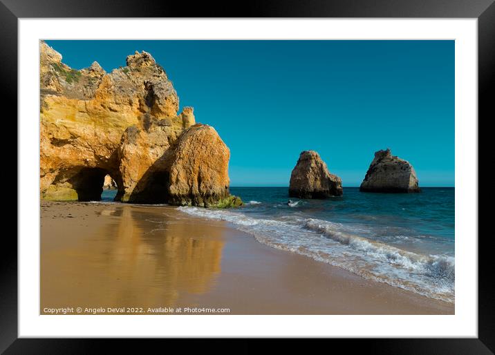 Praia dos Tres Irmaos scene in Algarve, Portugal Framed Mounted Print by Angelo DeVal