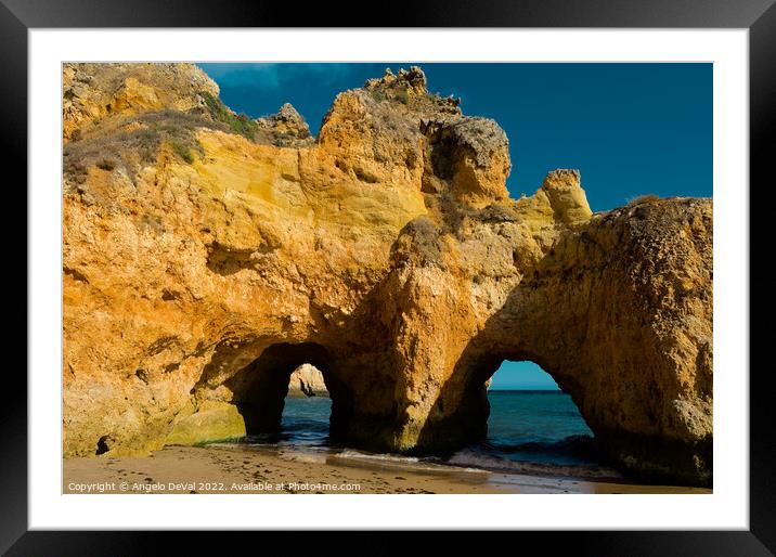Rocky Arches in Three Brothers beach. Algarve, Portugal Framed Mounted Print by Angelo DeVal
