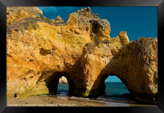Rocky Arches in Three Brothers beach. Algarve, Portugal Framed Print by Angelo DeVal