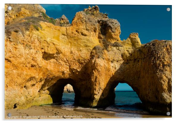 Rocky Arches in Three Brothers beach. Algarve, Portugal Acrylic by Angelo DeVal
