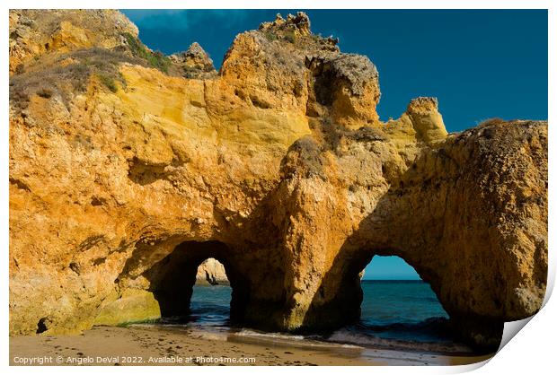 Rocky Arches in Three Brothers beach. Algarve, Portugal Print by Angelo DeVal