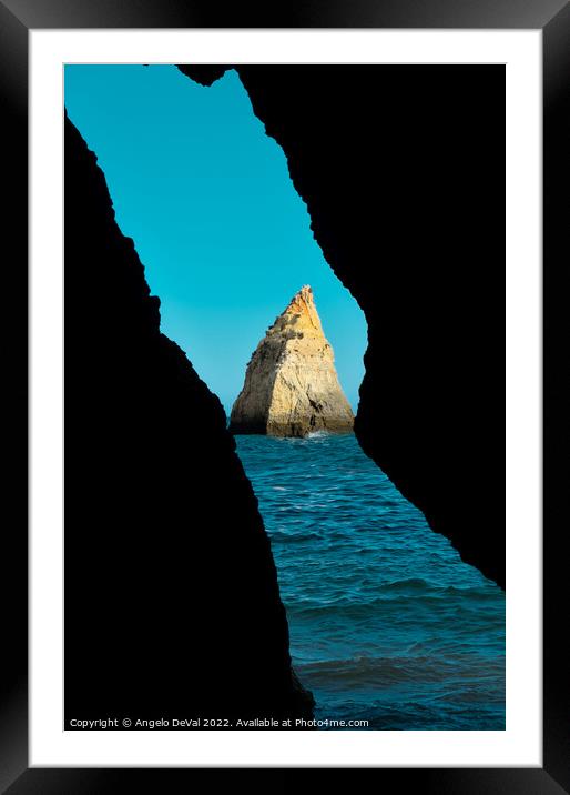 Cave view at three brothers beach in Algarve, Portugal Framed Mounted Print by Angelo DeVal