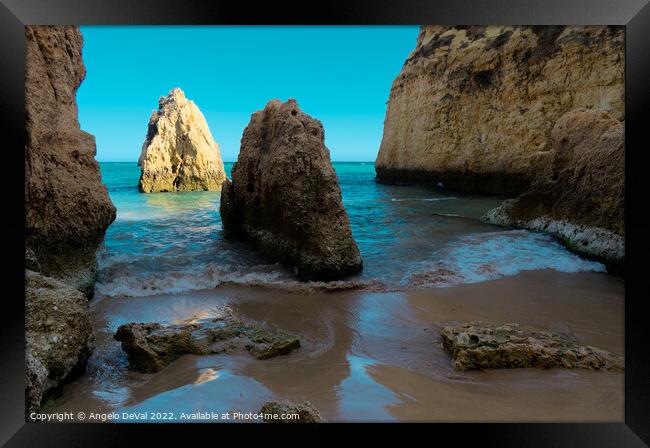 Coming Waves in Three Brothers Beach in Alvor Framed Print by Angelo DeVal