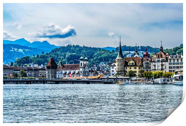 Inner Harbor Buildings Lake Mountains Lucerne Switzerland Print by William Perry