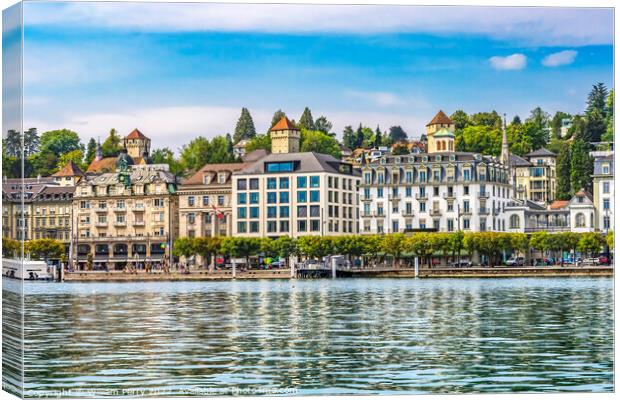 Buildings Church Lake Lucerne Switzerland Canvas Print by William Perry