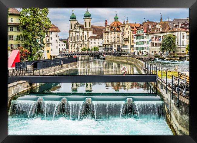 Waterfall Jesuit Church Inner Harbor Lucerne Switzerland Framed Print by William Perry