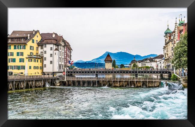 Reuss River Inner Harbor Footbridge Lucerne Switzerland Framed Print by William Perry