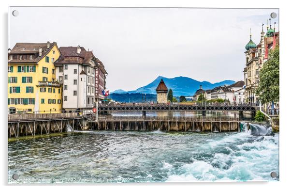Reuss River Inner Harbor Footbridge Lucerne Switzerland Acrylic by William Perry