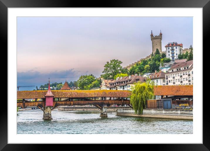 Spreuer Wooden Covered Bridge Inner Harbor Lucerne Switzerland Framed Mounted Print by William Perry
