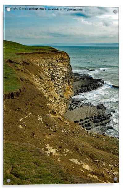 Nash Point Cliffs and Bristol Channel  Acrylic by Nick Jenkins