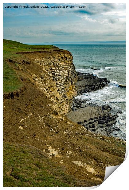 Nash Point Cliffs and Bristol Channel  Print by Nick Jenkins