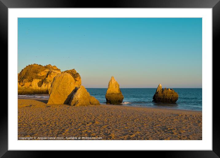 Sunset in Three Brothers Beach. Algarve Framed Mounted Print by Angelo DeVal