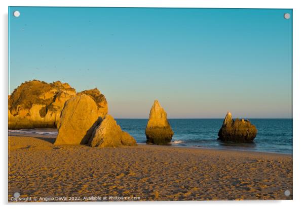Sunset in Three Brothers Beach. Algarve Acrylic by Angelo DeVal
