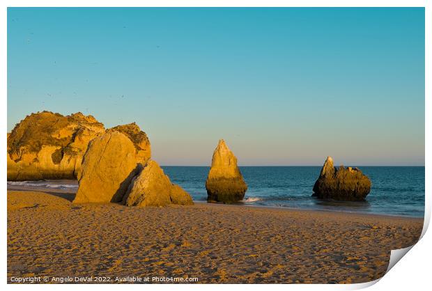 Sunset in Three Brothers Beach. Algarve Print by Angelo DeVal