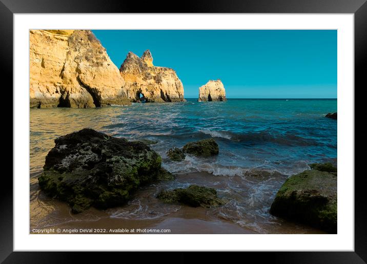 Rocks and Three Brothers Beach in Algarve Framed Mounted Print by Angelo DeVal