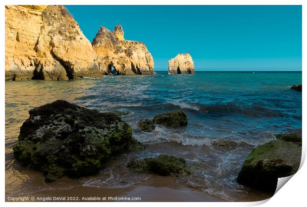 Rocks and Three Brothers Beach in Algarve Print by Angelo DeVal