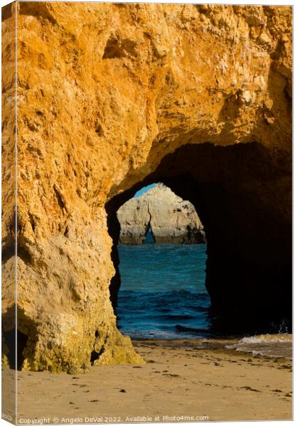 Cave Portal at Three Brothers Beach in Algarve, Portugal Canvas Print by Angelo DeVal