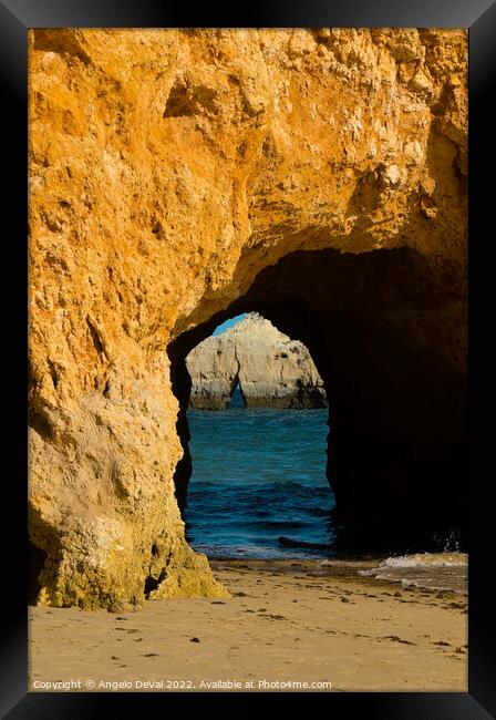 Cave Portal at Three Brothers Beach in Algarve, Portugal Framed Print by Angelo DeVal