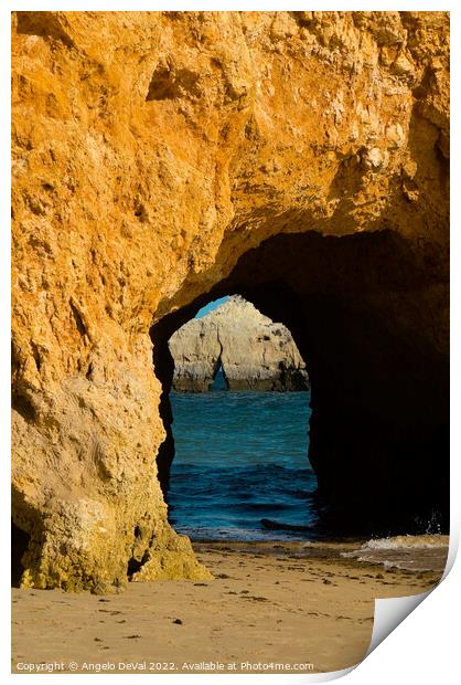 Cave Portal at Three Brothers Beach in Algarve, Portugal Print by Angelo DeVal