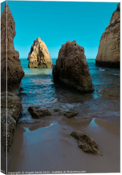 Coming Waves in Three Brothers Beach in Alvor, Algarve Canvas Print by Angelo DeVal