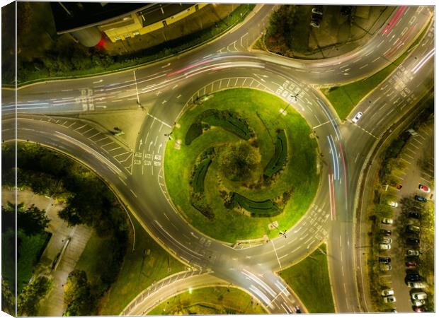 Roundabout Light Trails Canvas Print by Apollo Aerial Photography
