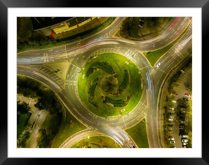 Roundabout Light Trails Framed Mounted Print by Apollo Aerial Photography