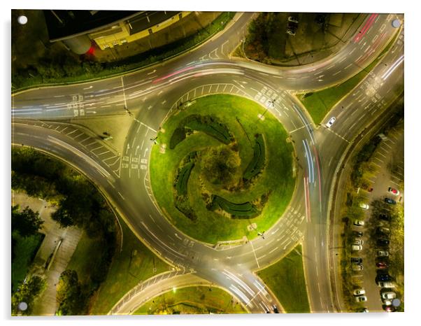 Roundabout Light Trails Acrylic by Apollo Aerial Photography