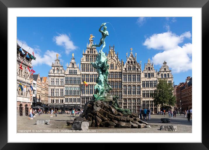 Brabo's monument with Guild houses in the Grote Markt, Antwerp,  Framed Mounted Print by Kevin Hellon