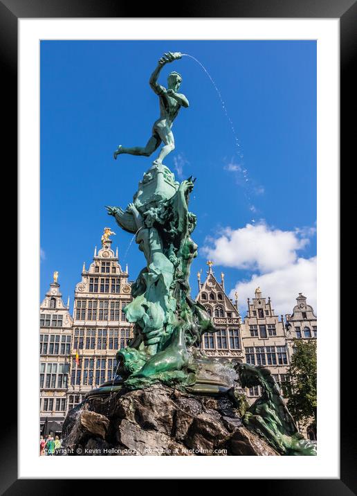 Brabo's monument with Guild houses in the Grote Markt, Antwerp,  Framed Mounted Print by Kevin Hellon