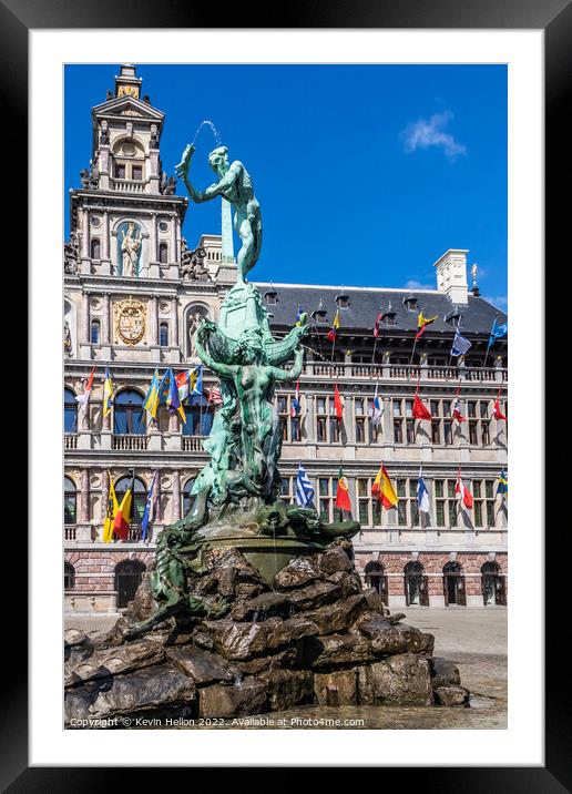 Brabo's monument with Stadhuis (City Hall) in the Grote Markt, A Framed Mounted Print by Kevin Hellon