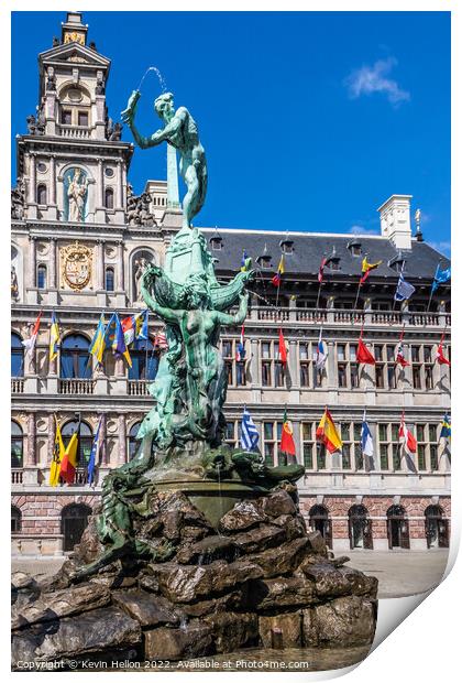Brabo's monument with Stadhuis (City Hall) in the Grote Markt, A Print by Kevin Hellon