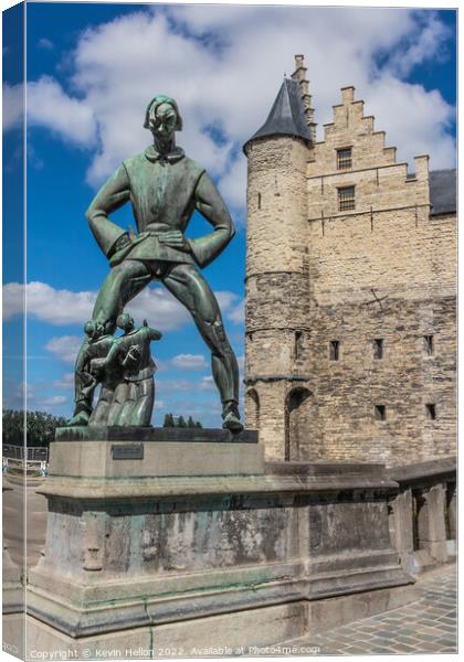 Bronze statue of De Lange Wapper and Het Steen, historic castle, Canvas Print by Kevin Hellon