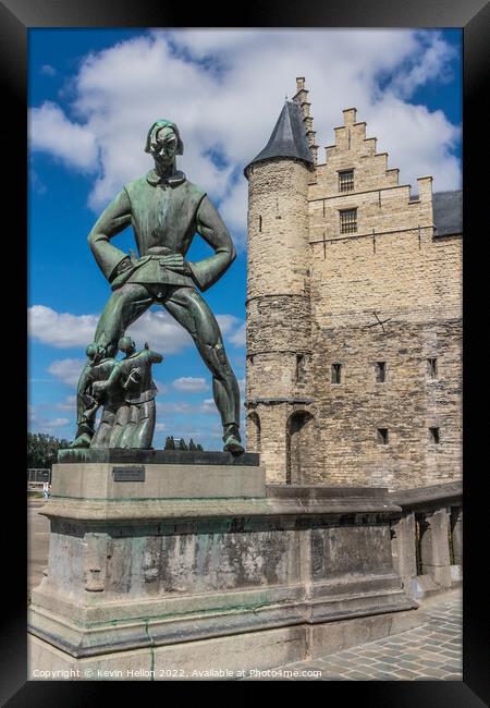 Bronze statue of De Lange Wapper and Het Steen, historic castle, Framed Print by Kevin Hellon
