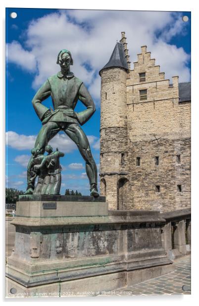 Bronze statue of De Lange Wapper and Het Steen, historic castle, Acrylic by Kevin Hellon