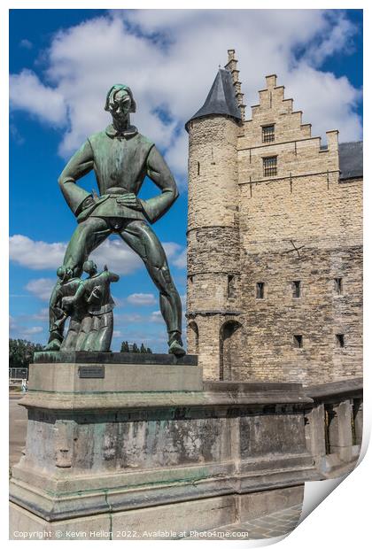 Bronze statue of De Lange Wapper and Het Steen, historic castle, Print by Kevin Hellon