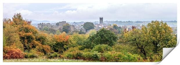 Ludlow Castle and St Laurence Church from Whitcliffe viewpoint in the autumn Print by David Morton