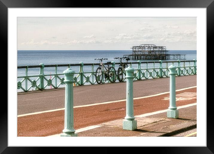 Brighton Seafront, Old Pier, with  Bicycles Framed Mounted Print by kathy white