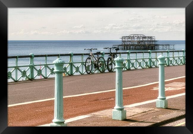 Brighton Seafront, Old Pier, with  Bicycles Framed Print by kathy white