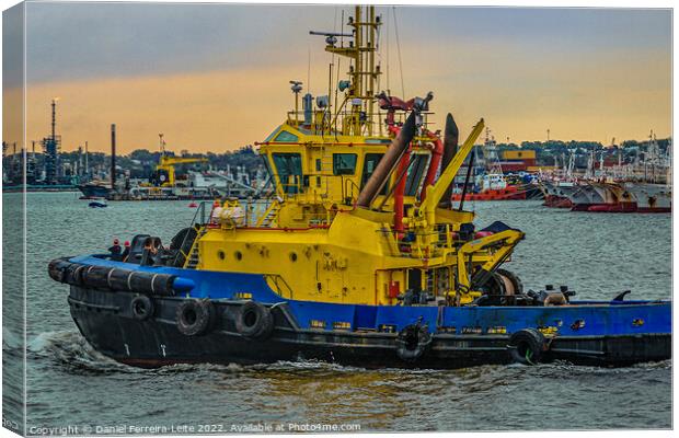 Tugboat sailing at river Canvas Print by Daniel Ferreira-Leite