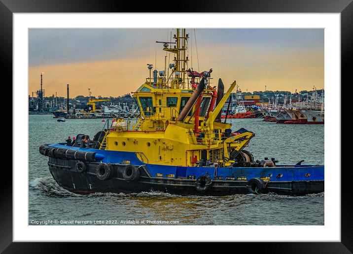 Tugboat sailing at river Framed Mounted Print by Daniel Ferreira-Leite